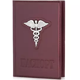 Обложка для паспорта "Кадуцей" с серебряной накладкой